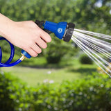 Relaxdays Spiraalslang Verlengbaar tot 10m Flexibele tuinslang met watersproeier 7 spuitpatronen Blauw 25 x 52 x 15 cm