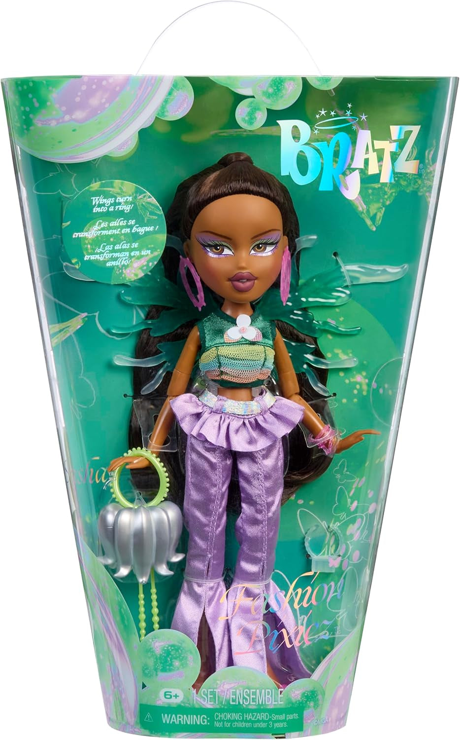 Bratz Fashion Pixiez Sasha Doll - Fantastische verzamelpop met echte mode en accessoires, vleugels die in een ring veranderen