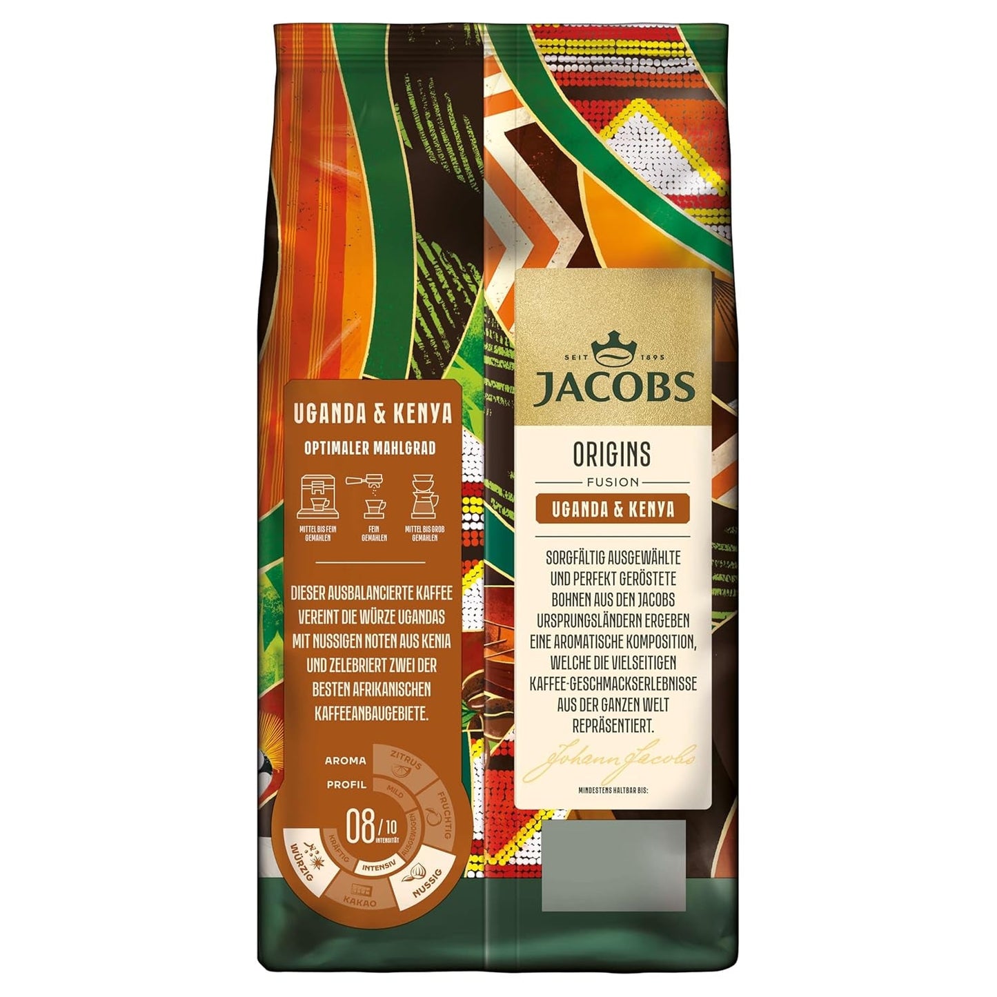 Jacobs Origins Oeganda en Kenia koffiebonen, volle espresso met een kruidige toon, sterkte 8/10, hele koffiebonen, 1 kg