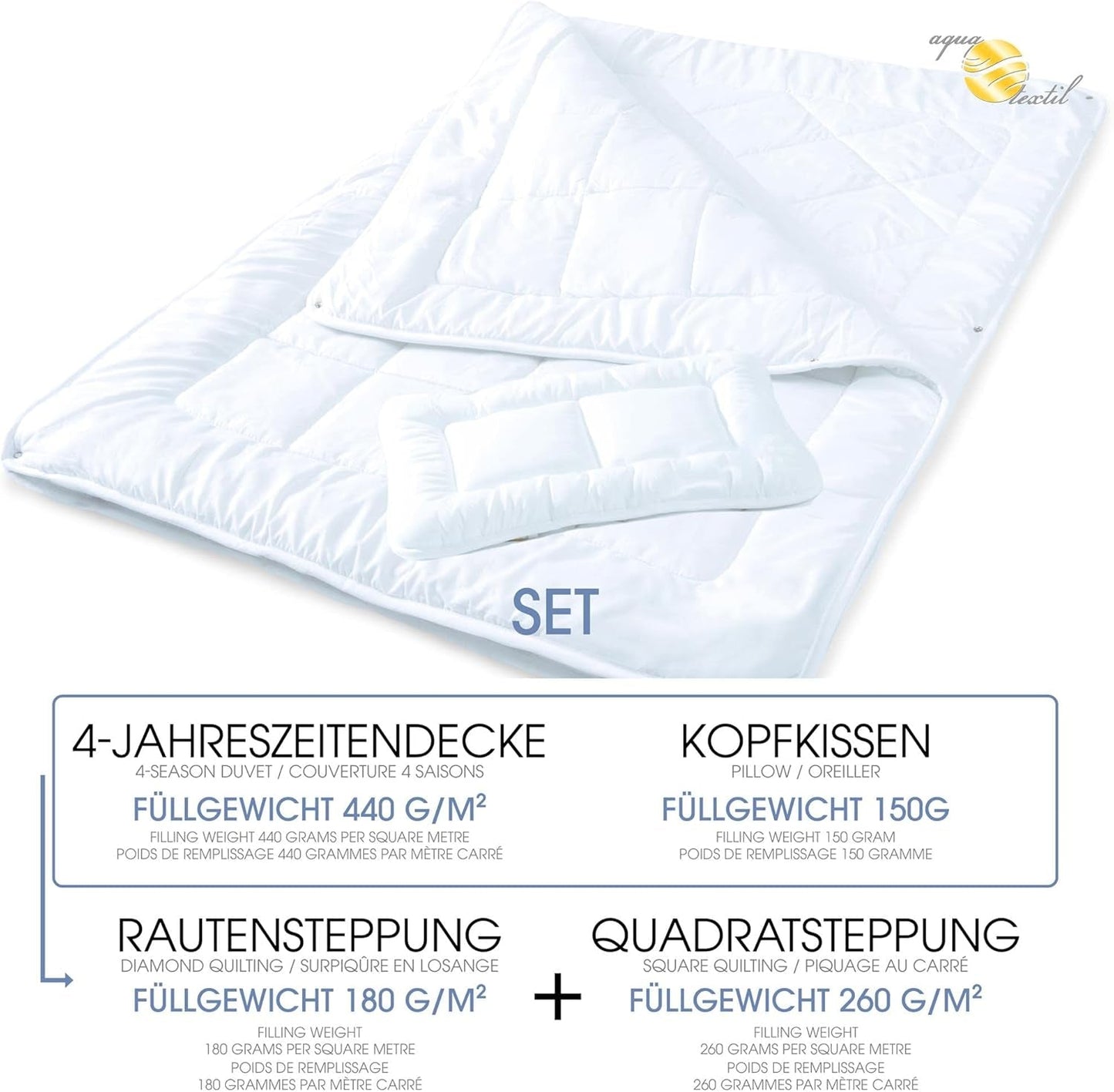 Aqua-Textil Soft Touch Set voor kinderen Dekbed 100 X 135 Cm 250G en 350G met kussen 40 X 60 Cm 150G Dekbed 4 seizoenen Klimaatbeheersing Oeko-Tex Dekbedden en dekbedden Naty Shop