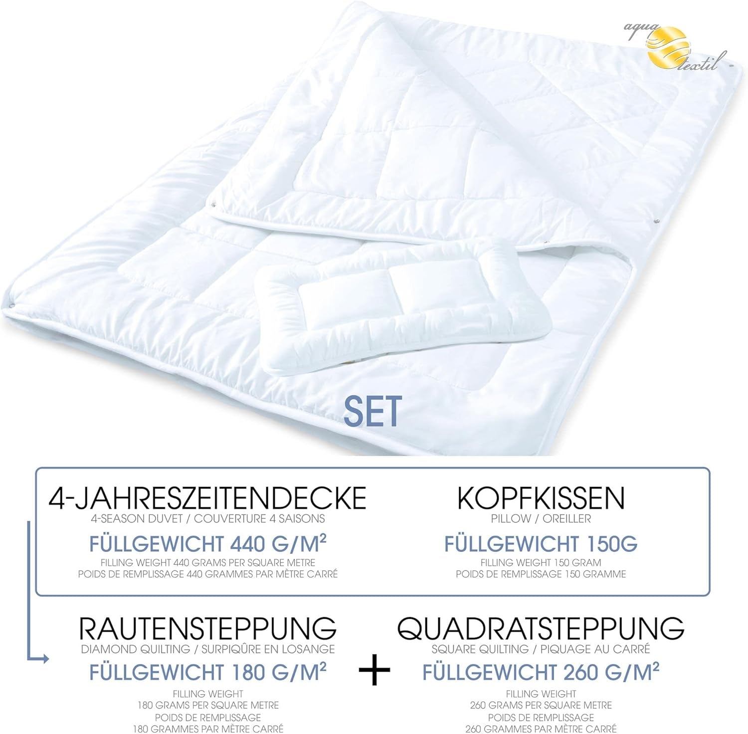 Aqua-Textil Soft Touch Set voor kinderen Dekbed 100 X 135 Cm 250G en 350G met kussen 40 X 60 Cm 150G Dekbed 4 seizoenen Klimaatbeheersing Oeko-Tex Dekbedden en dekbedden Naty Shop