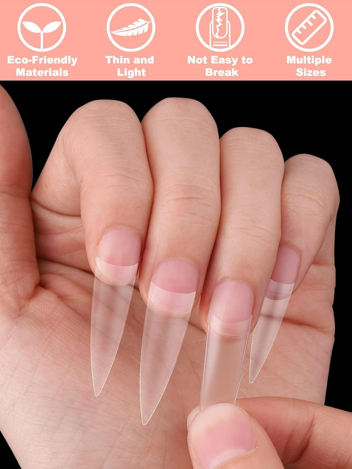 EBANKU 500 stuks kunstmatige nep-nageltips matte zachte gel heldere tips kunstmatige nageltips voor nagelverlengingen valse nagelset 12 maten-A
