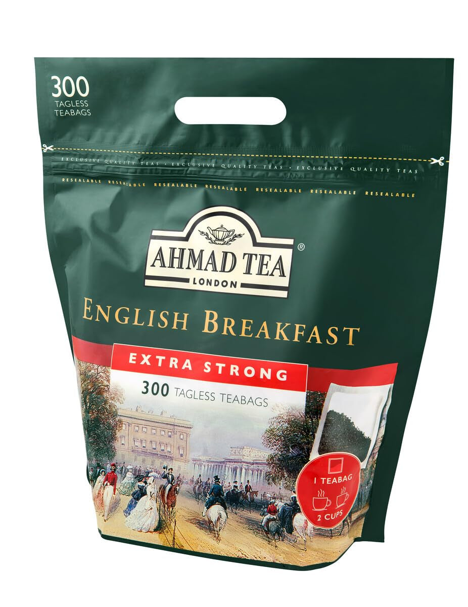 Ahmad Tea - Engels ontbijt - Zwarte ontbijtthee - Assam & Ceylon thee - Bandloze Engelse theezakjes met 2 g thee per portie - Groot pakket van 300 theezakjes (2 stuks)