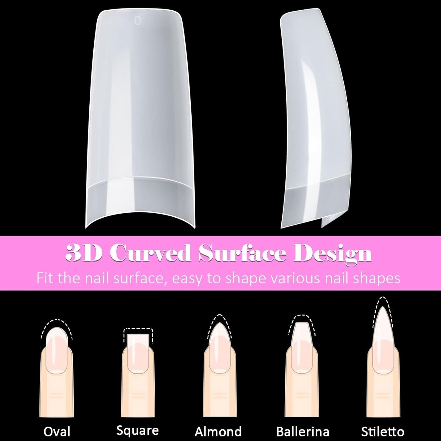 500 stuks Franse kunstnageltips Acryl valse nageltips Set Nagelverlengingen Nageltips Valse nagelaccessoires met 4 stuks nageldesignlijm Gelnagels Natuurlijk