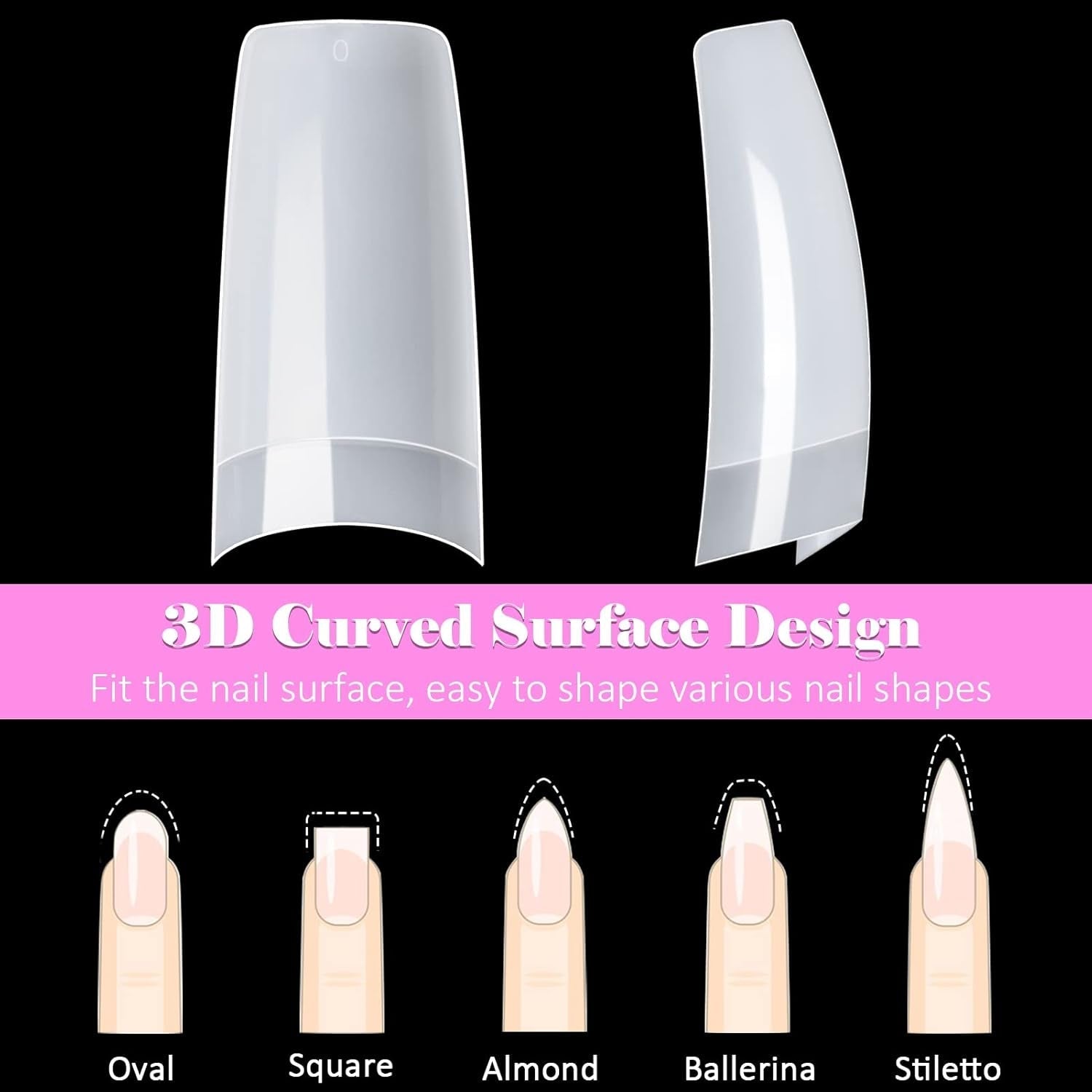 500 stuks Franse kunstnageltips Acryl valse nageltips Set Nagelverlengingen Nageltips Valse nagelaccessoires met 4 stuks nageldesignlijm Gelnagels Natuurlijk
