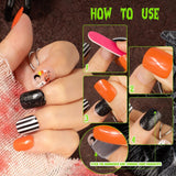 72 stuks Halloween-nagels Zelfklevende nepnagels Korte kunstnagels Zelfklevende geperste nagels Pompoen Spook Kunstnagels Tips Nail Art Oranje Groen Zwart