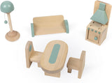 Janod - Mijn eerste houten poppenhuis - 10 accessoires - Poppenmeubels - Magnetische deuren en afneembaar dak - FSC-gecertificeerd houten speelgoed - Vanaf 3 jaar