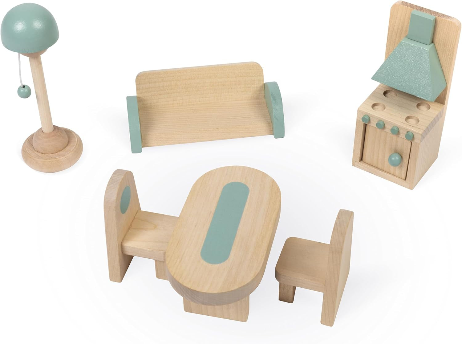 Janod - Mijn eerste houten poppenhuis - 10 accessoires - Poppenmeubels - Magnetische deuren en afneembaar dak - FSC-gecertificeerd houten speelgoed - Vanaf 3 jaar