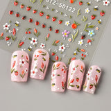 JMEOWIO 3D Nagelsticker Blumen Frucht Nail Art Sticker Selbstklebend Nagelaufkleber 5D Stereoskopische Decoratie Nageldesign Zubehör 4 Blatt