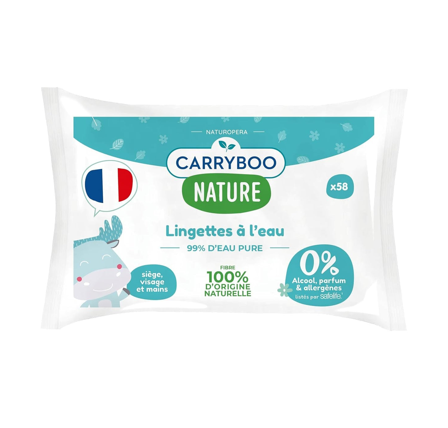 Babydoekjes met water - geur- en allergeenvrij - 9 stuks - normale en gevoelige huid - reinigt en kalmeert - 100% natuurlijke vezels - gemaakt in Frankrijk - 522 doekjes