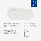 Villeroy & Boch Wonderful World 12-delige serviesset, vaatwasser- en magnetronbestendig, wit, borden, serviesgoed, porselein, dinerborden, set, moderne serviesset, premium porselein