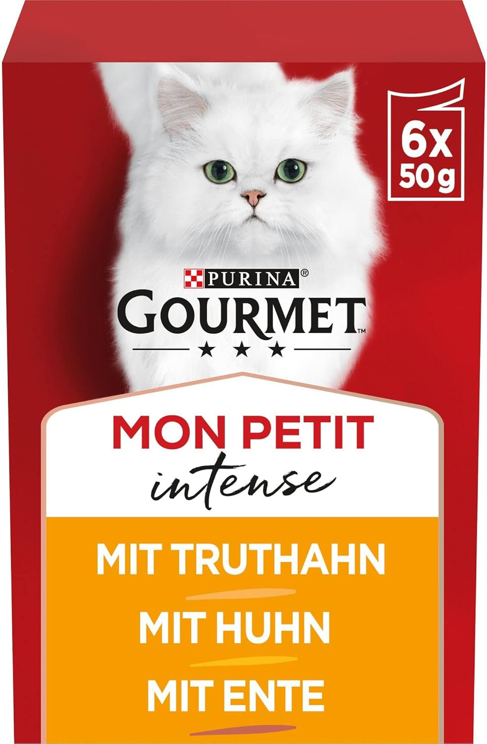 Gourmet Mon Petit Intense natvoer voor katten, gevogeltevariëteit, 8 stuks (8 x 6 zakjes van elk 50 g)