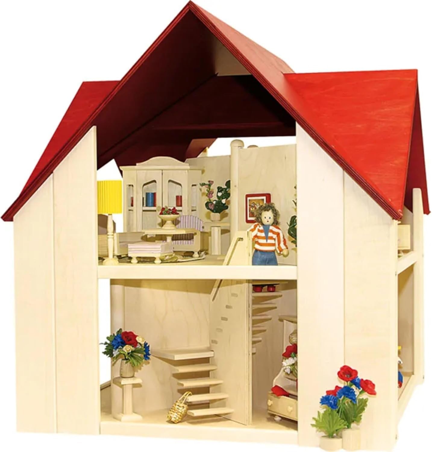 23112 Poppenhuis, houtkleur, rood