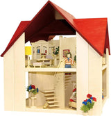 23112 Poppenhuis, houtkleur, rood