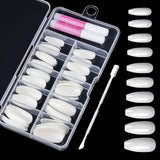 200 stuks valse nageltips 10 maten acryl kunstnagels met nagelriemschuiver en doorzichtige doos voor vrouwen en meisjes (natuurlijk en transparant)