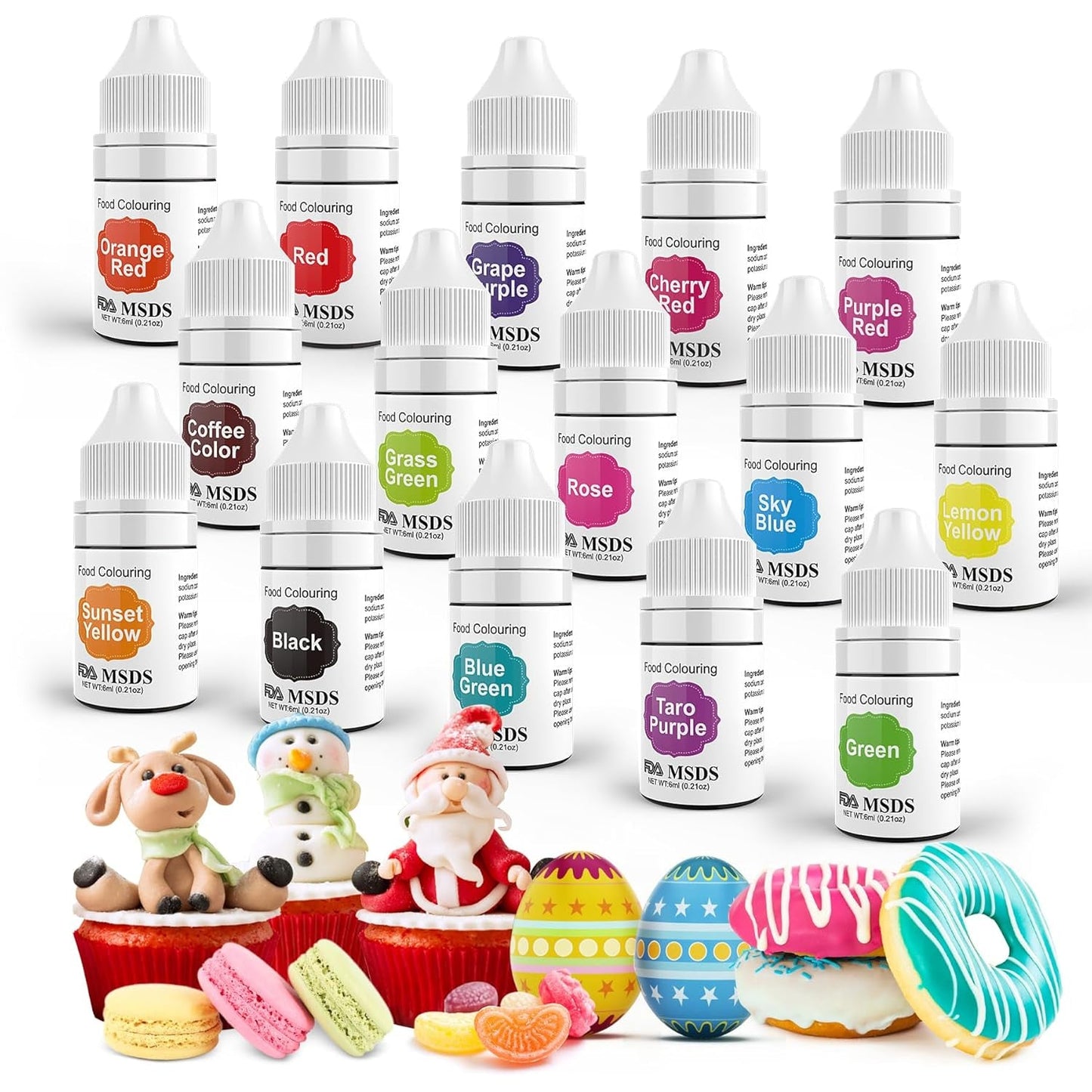 Kleurstof voor levensmiddelen 9 x 10 ml, vloeibare kleurstof voor levensmiddelen - kleurstofset voor het versieren van taarten, macarons, donuts, fudge, glazuur, doe-het-zepen, ijs, zeepkleurstof, spuitpistoolkleurstof