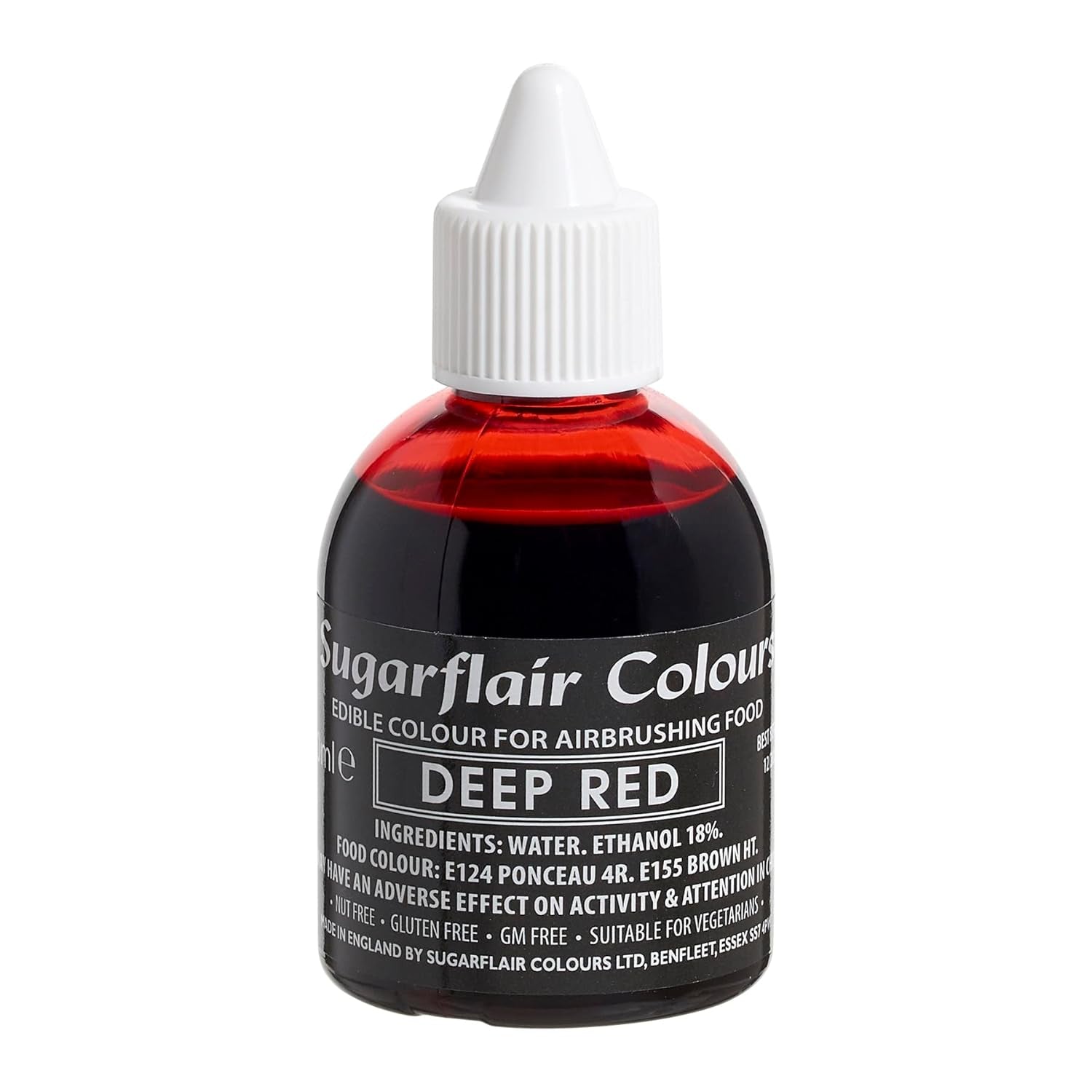 Sugarflair dieprode kleurstof - eetbare vloeibare kleurstof, airbrush-kleuring voor taarten, muffins, glazuur en taartdecoraties - 60 ml