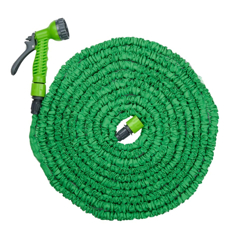 Kinzo Flexibele Tuinslang 20 m - incl. slangetje Slangaccessoire - Flexibele slang met sproeikop met 7 spuitposities - Kunststof - Groen/Grijs