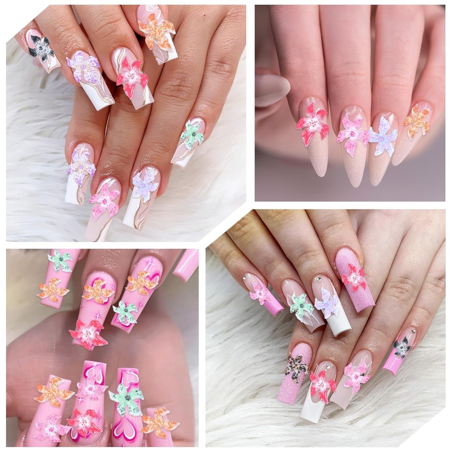 50 stuks 3D Blumen Nägel Nail Charms Bunt Gelee Weich Kleber Lilie Flower Blume Nagel Hibiscus Zubehör Nageldesign Eis Kristall Geprägt Farbverlauf Lilien Für Mädchen Frauen Diy Basteldekoration