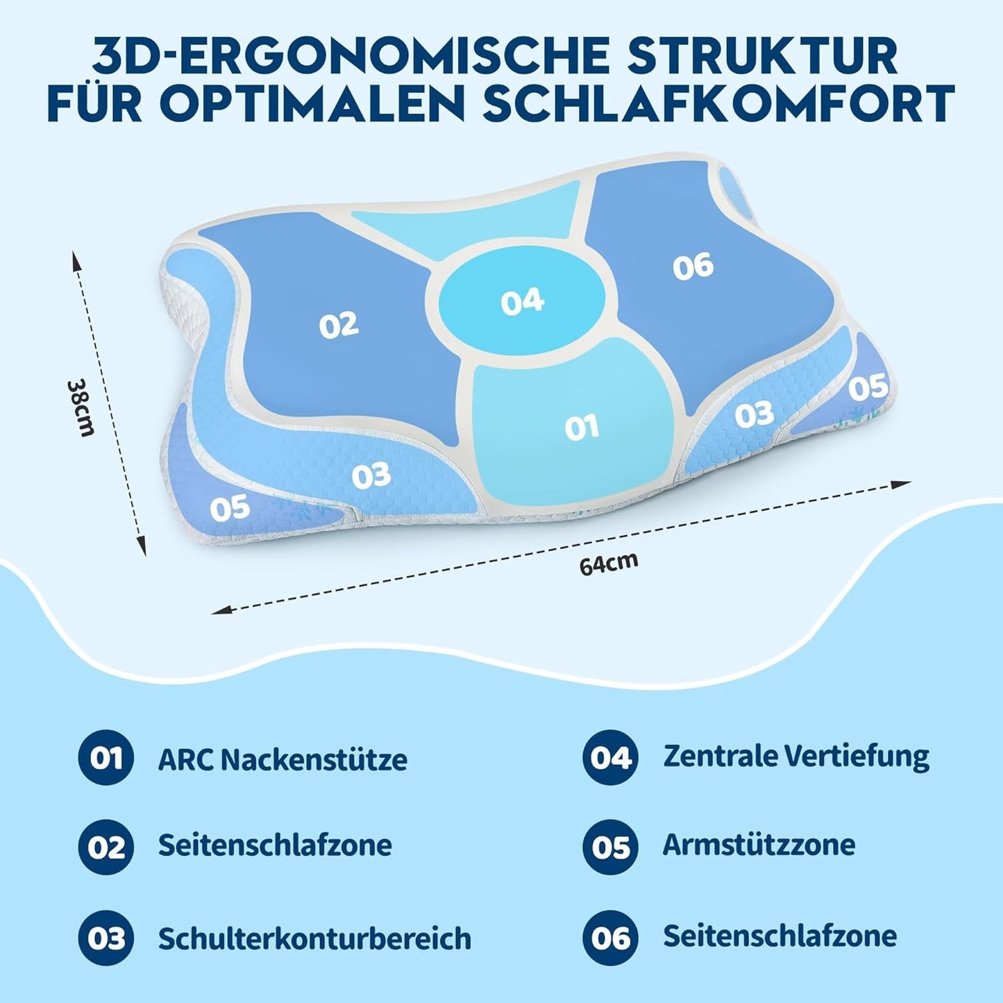 Cloudétoile Nekkussen Memory Foam Kussen - 2 in 1 Ergonomisch Orthopedisch Kussen Visco Foam Kussen Zijslaper Neksteun Kussen In hoogte verstelbaar Memory Foam Kussen Wit 64X38X12cm Cervicale Orthopedische Kussens Naty Shop