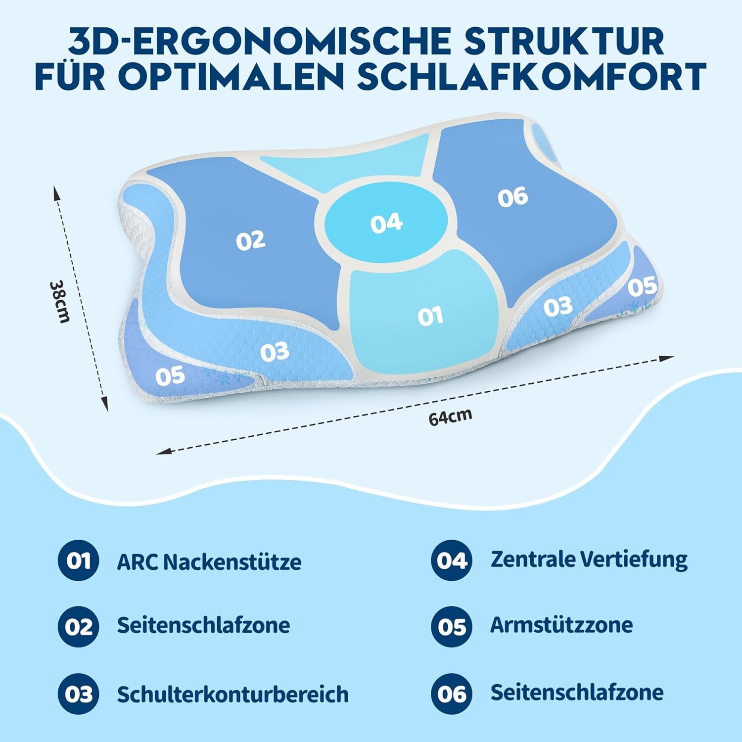 Cloudétoile Nekkussen Memory Foam Kussen - 2 in 1 Ergonomisch Orthopedisch Kussen Visco Foam Kussen Zijslaper Neksteun Kussen In hoogte verstelbaar Memory Foam Kussen Wit 64X38X12cm Cervicale Orthopedische Kussens Naty Shop