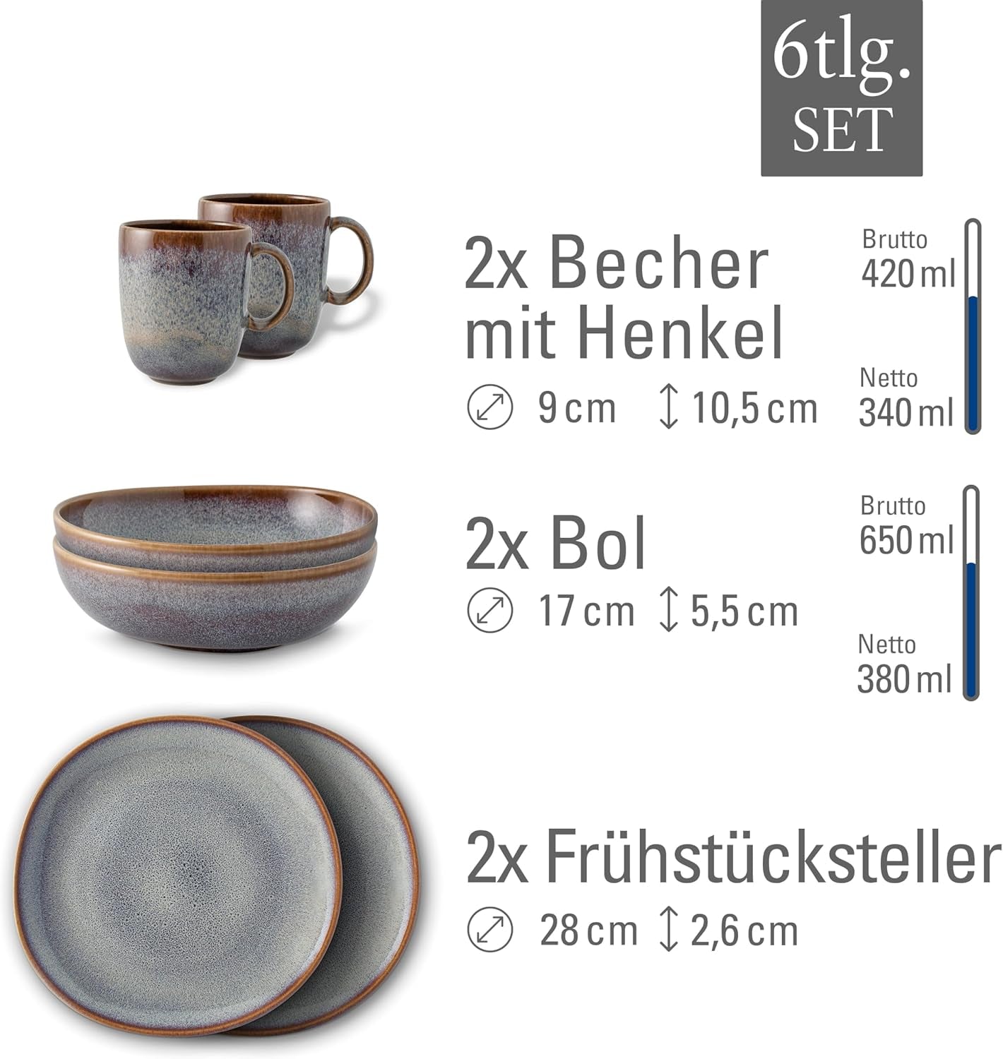 Lave beige ontbijtset van Villeroy & Boch, 6-delig