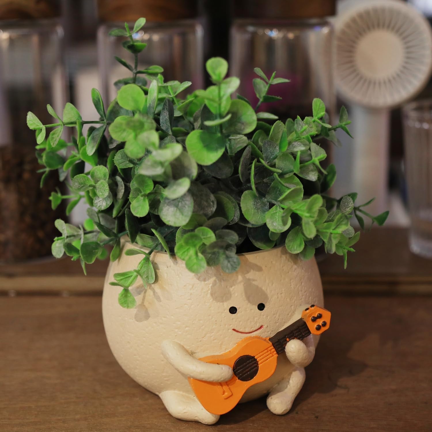 Smiley Gezicht Bloempotten Schattig Hars Hoofd Parelsnoer Bloempot Unieke Gitaar Binnen Buiten Succulente Bloempot Cadeau Idee voor mama