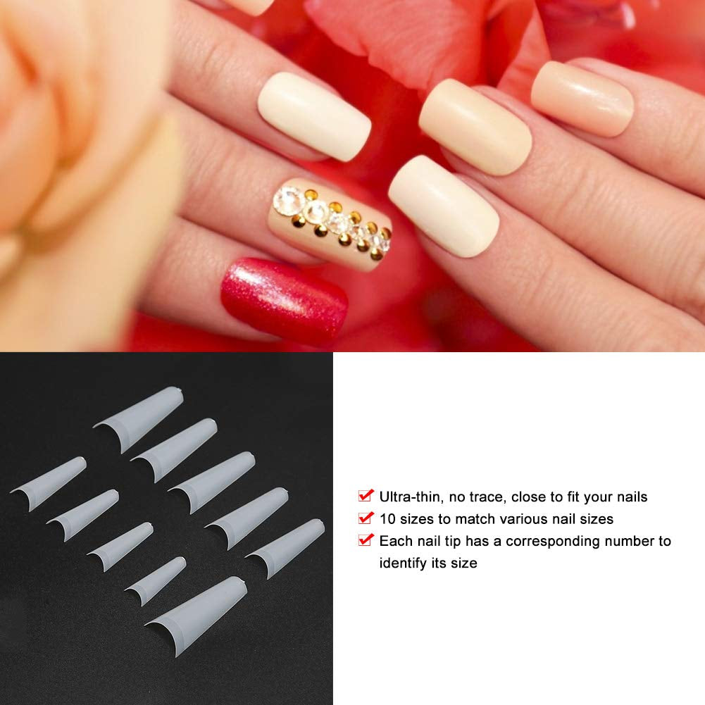 500 stuks valse nageltips, natuurlijke Franse kunstnageltips voor manicure, L, doe-het-zelf nepnagels, ovale UV-gel, nagelaccessoires voor vrouwen en meisjes (natuurlijke kleur)