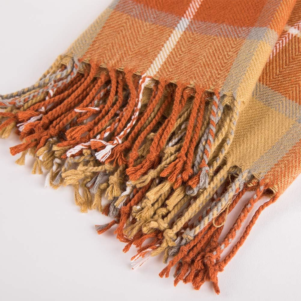G Lake oranje geruite deken gooien acryl zacht omkeerbaar gekleurde sprei met franjes cadeau voor kerstversiering 127 cm breed x 170,2 cm L-pompoen oranje bedden en dekens G Lake