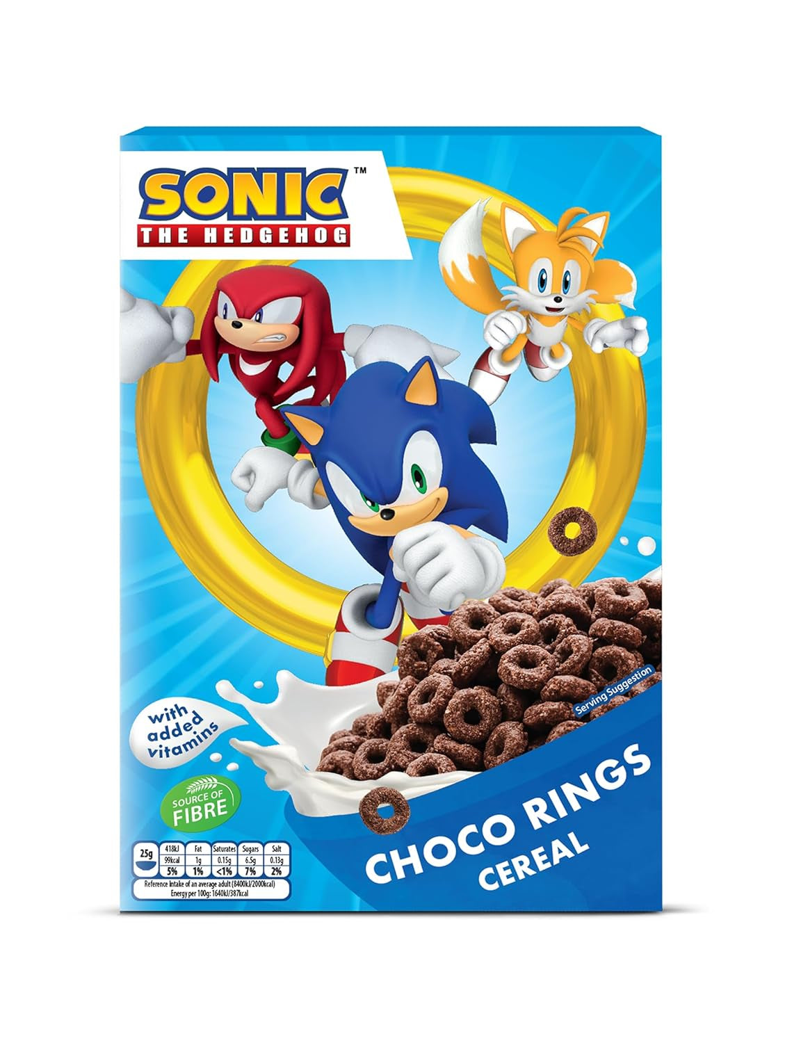 Sonic Choco Rings chocoladeringen van granen, tarwe, haver en maïs voor het perfecte ontbijt, met toegevoegde vitamines, 1 pakje (1 x 350 g)