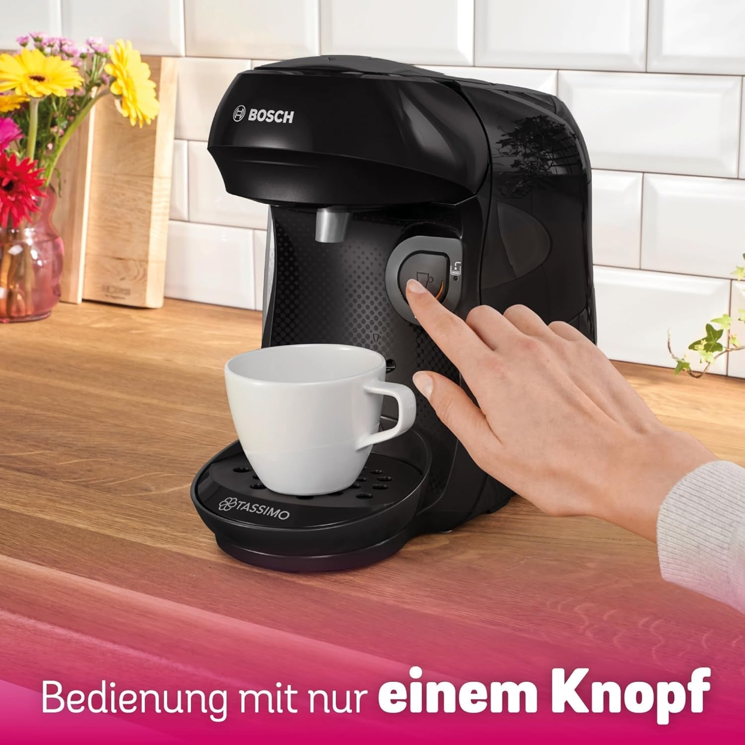 Bosch Tassimo Happy Friendly TAS102E Capsule-espressomachine, 70+ drankjes, geschikt voor alle kopjes, auto-stop, duurzaam, perfecte dosering, ruimtebesparend, 1400W, zwart