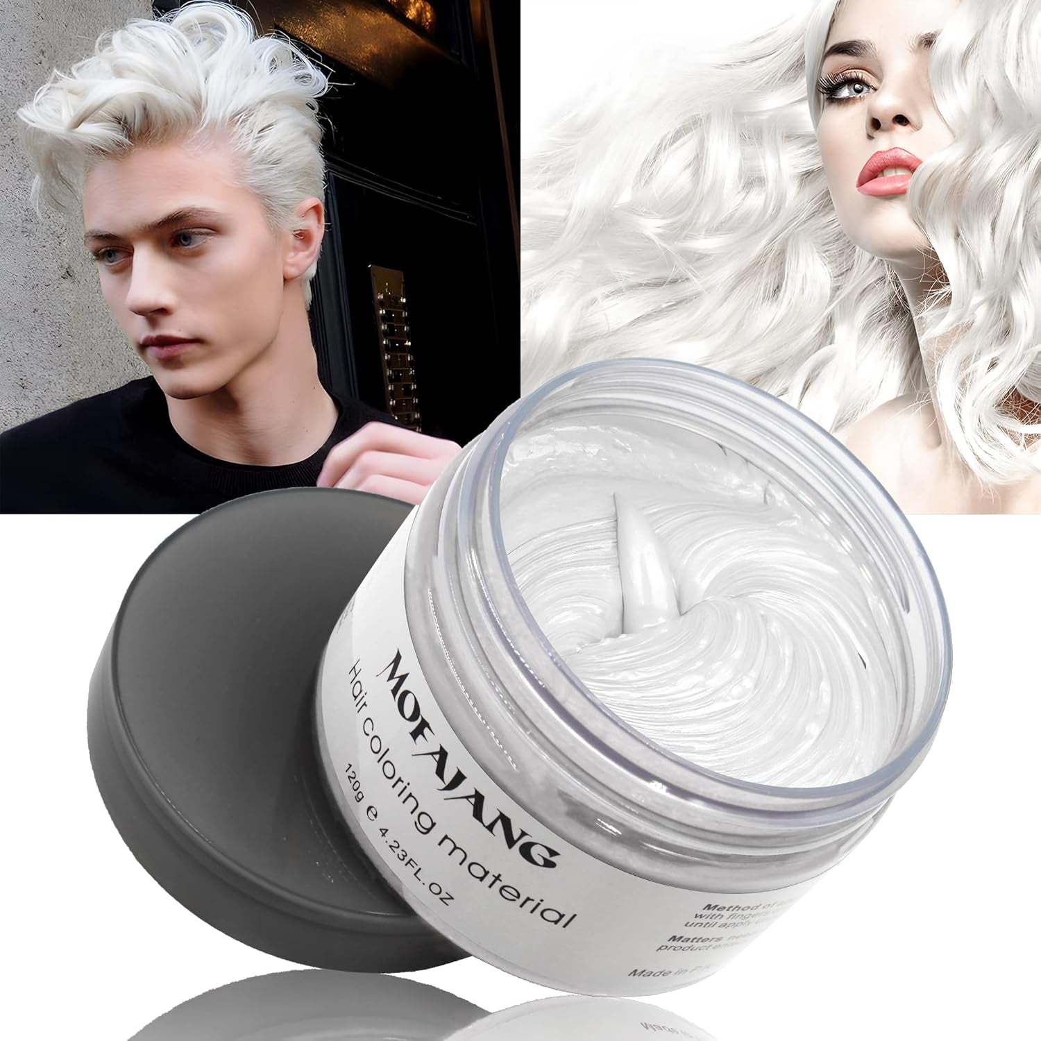 Tijdelijke haarkleur, styling haarkleur voor mannen vrouwen, natuurlijke haarpommade, haarverfwas voor feest, cosplay en Halloween, 4,23 oz (zilvergrijs) Naty Shop haarverf 1 wit