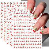JMEOWIO Nagelsticker Kirschfrucht 6 Blatt Nail Art Sticker Selbstklebend Nagelaufkleber Decoratie Nageldesign Zubehör