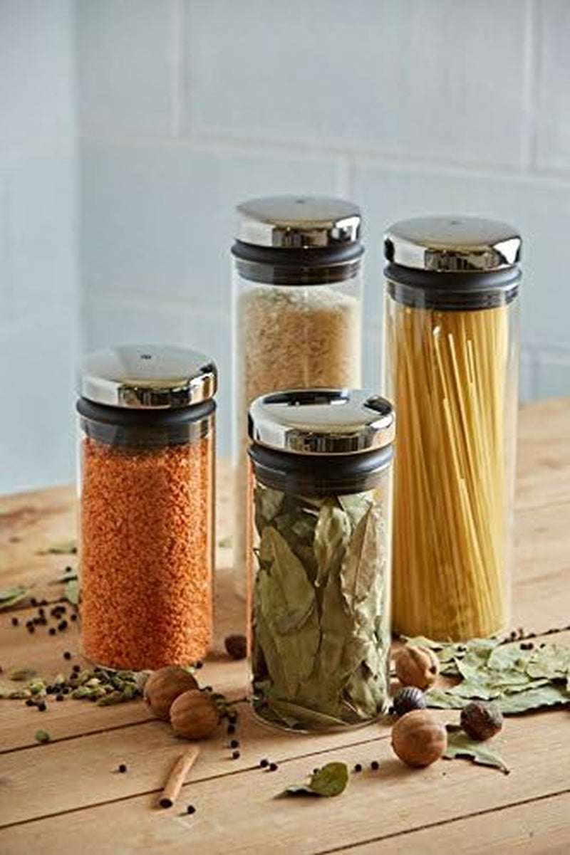 WMF Depot 1L glazen voorraadpot, hoogte 21,5 cm, voorraadpot met deksel, koffiebonencontainer, graankan, voedselvoorraadpot met brede vulopening (4 stuks) Voedselbewaardozen Naty Shop