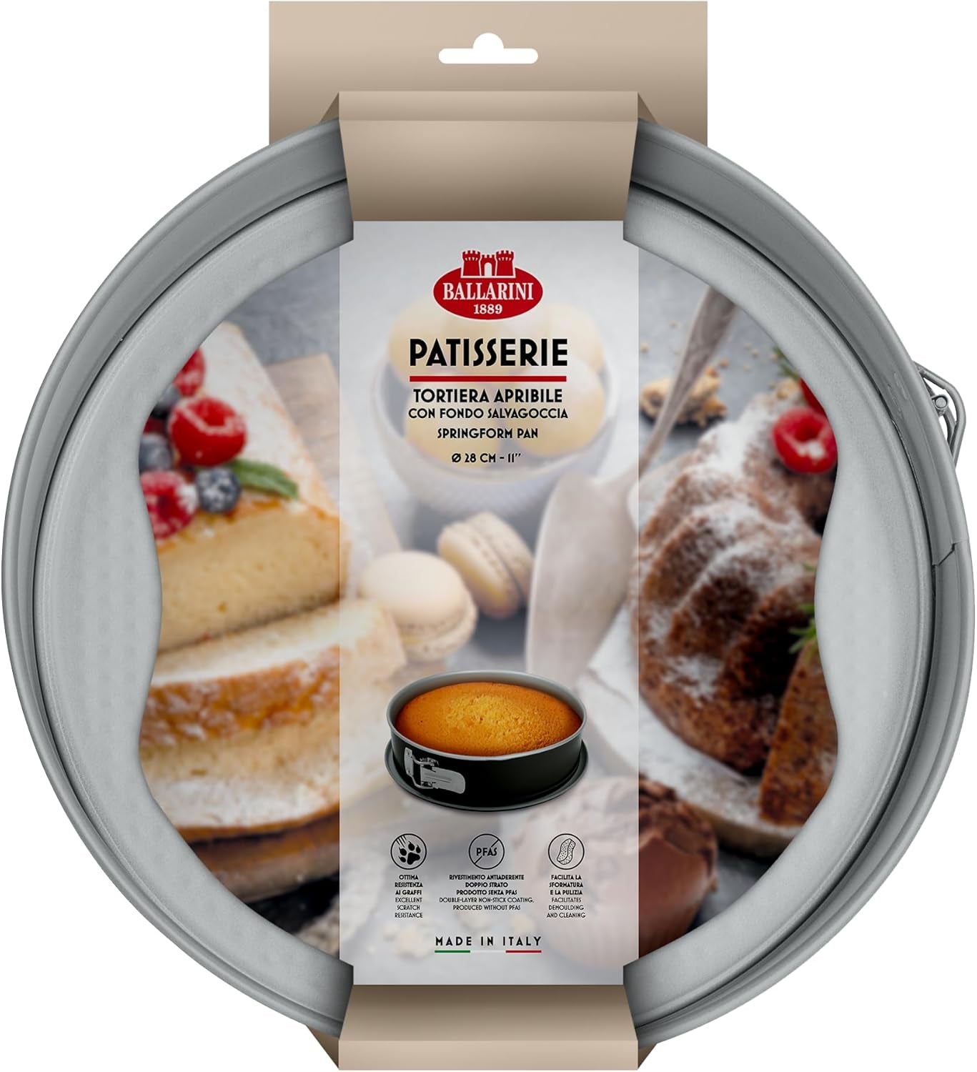 Ballarini, Bakvorm, diverse modellen Vormen en bakplaten Naty Shop Grijs Taartvorm met veer, antilekbodem, 28 cm