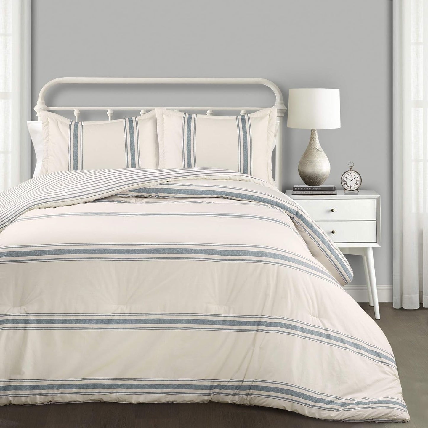 Weelderig decor Gestreepte boerderijquilt, Full/Queen, grijze quilts en quilts Naty Shop Blue Full Queen