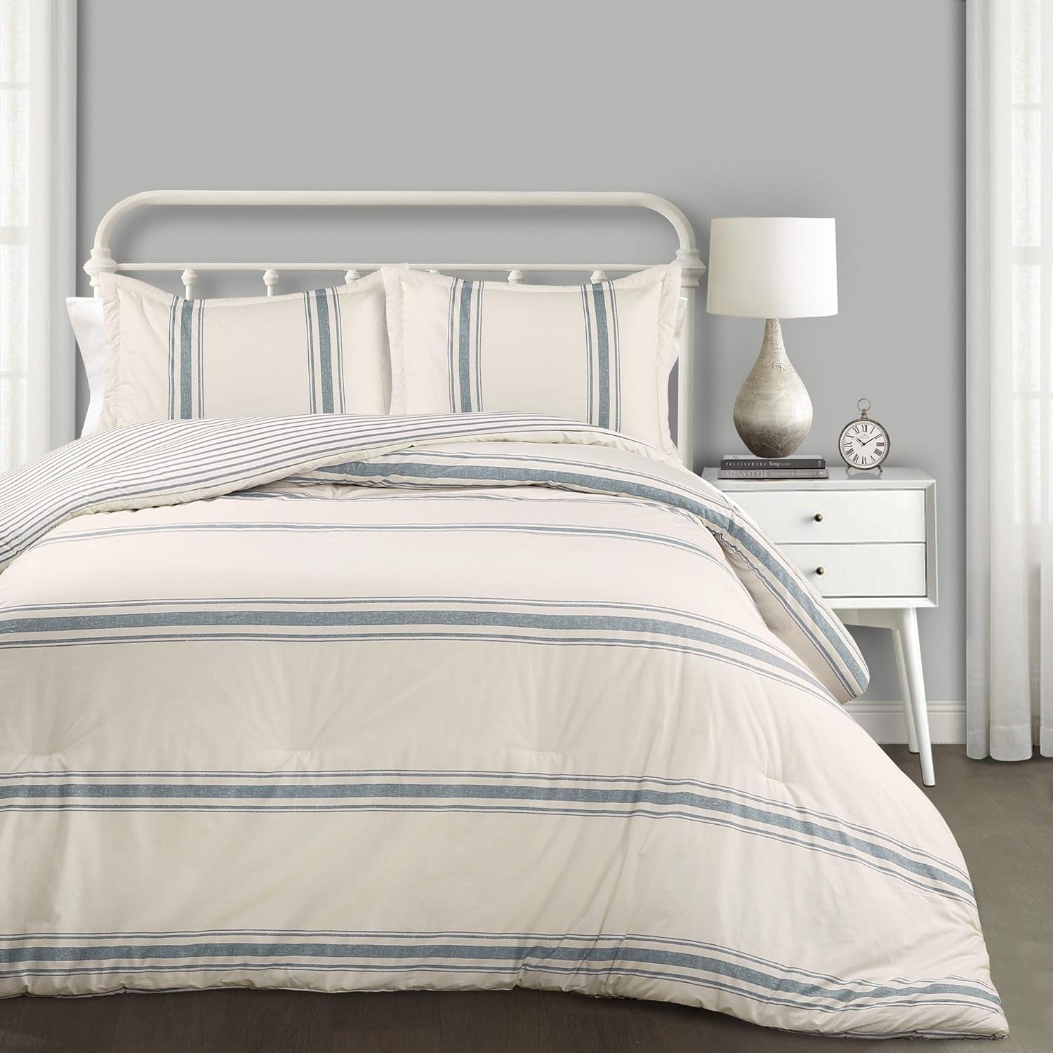 Weelderig decor Gestreepte boerderijquilt, Full/Queen, grijze quilts en quilts Naty Shop Blue Full Queen