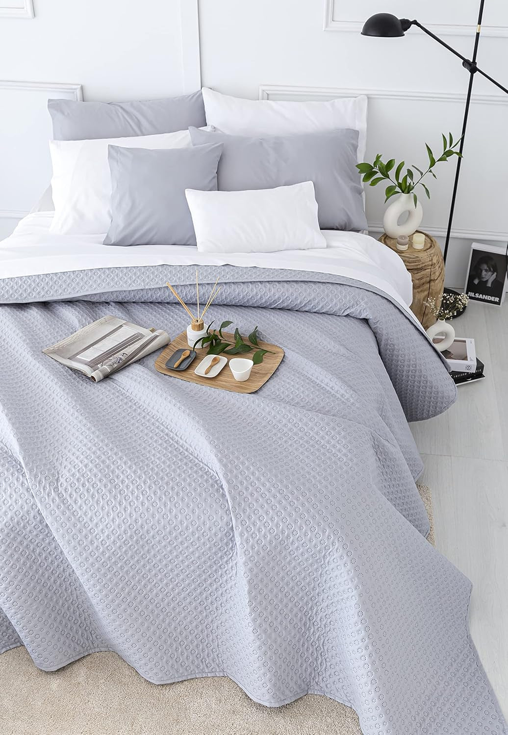 Todocama Fine Boutique sprei met piquépatroon, voor lente, zomer, herfst en winter, 100% superzachte microvezel, multifunctionele deken, 140/150/160-250 X 260 cm, lichtgrijs Bedden en dekens Beuche den Todocama-Store
