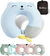 Nekkussen, nekkussen voor kinderen voor vliegtuig, auto, treinreizen, reiskussen van memory foam voor volwassenen, schattig dierenpatroon U-vormig kussen, afneembare hoes (roze2) Cervicale orthopedische kussens Naty Shop blauw