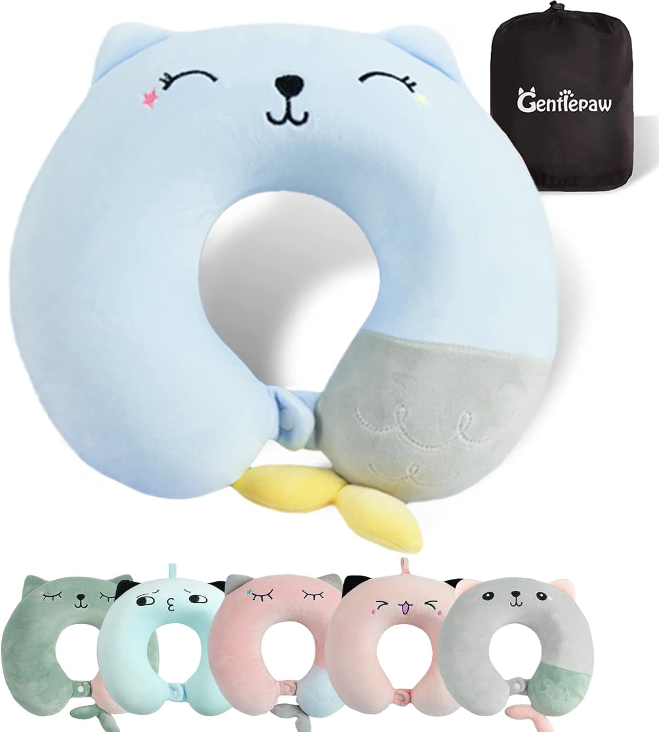 Nekkussen, nekkussen voor kinderen voor vliegtuig, auto, treinreizen, reiskussen van memory foam voor volwassenen, schattig dierenpatroon U-vormig kussen, afneembare hoes (roze2) Cervicale orthopedische kussens Naty Shop blauw