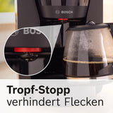 Bosch MyMoment TKA2M113 Filter-espressomachine, glazen karaf van 1,25 liter, 10-15 kopjes, warmhoudfunctie van 40 minuten, antidruppelsysteem, roterende filterhouder, afneembaar waterreservoir, 1200 watt, matzwart