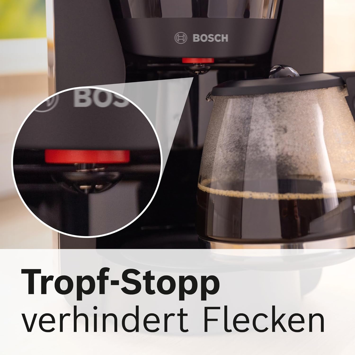 Bosch MyMoment TKA2M113 Filter-espressomachine, glazen karaf van 1,25 liter, 10-15 kopjes, warmhoudfunctie van 40 minuten, antidruppelsysteem, roterende filterhouder, afneembaar waterreservoir, 1200 watt, matzwart