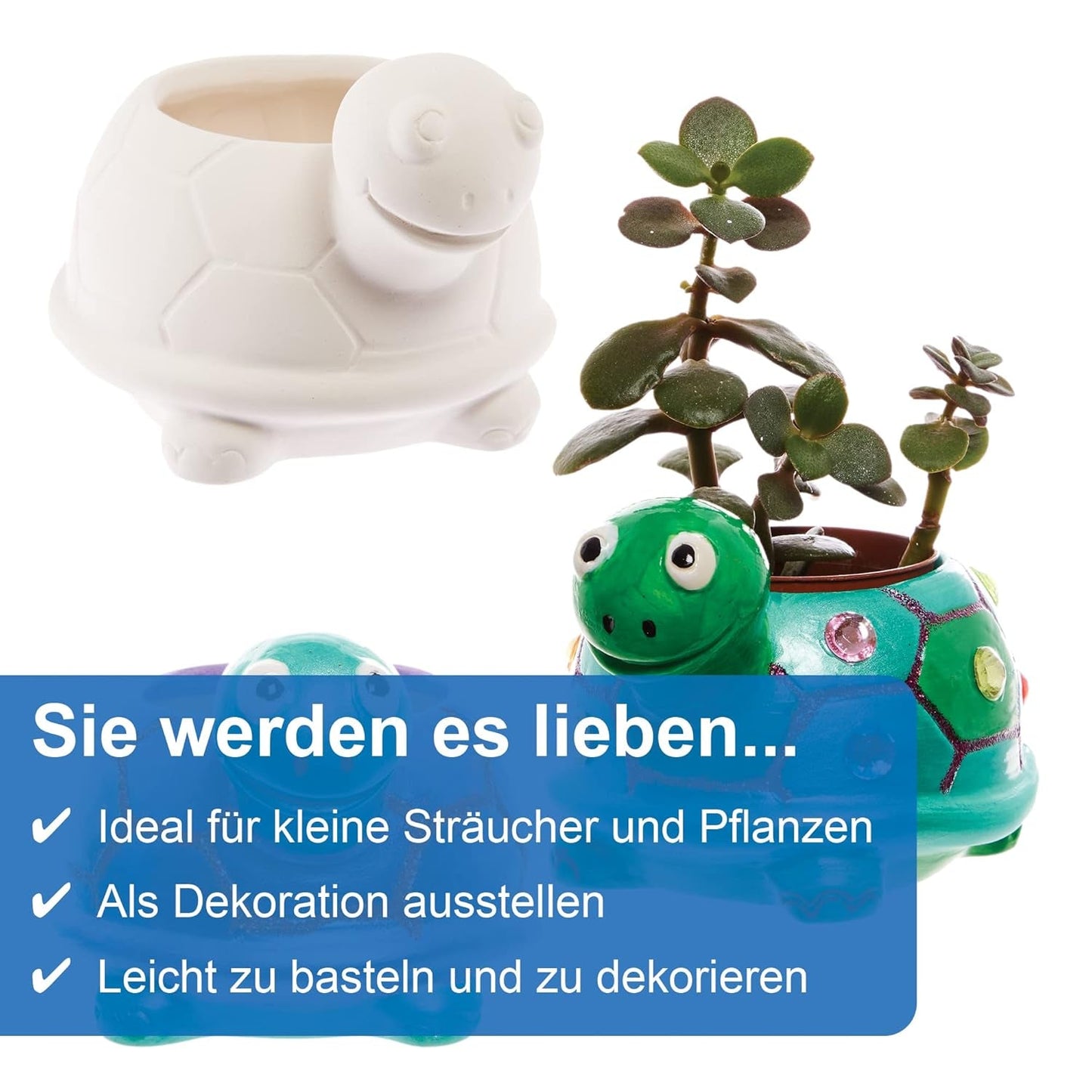 Baker Ross FX594 Turtle keramische plantenbakken - 2 stuks, schilder je eigen plantenbak