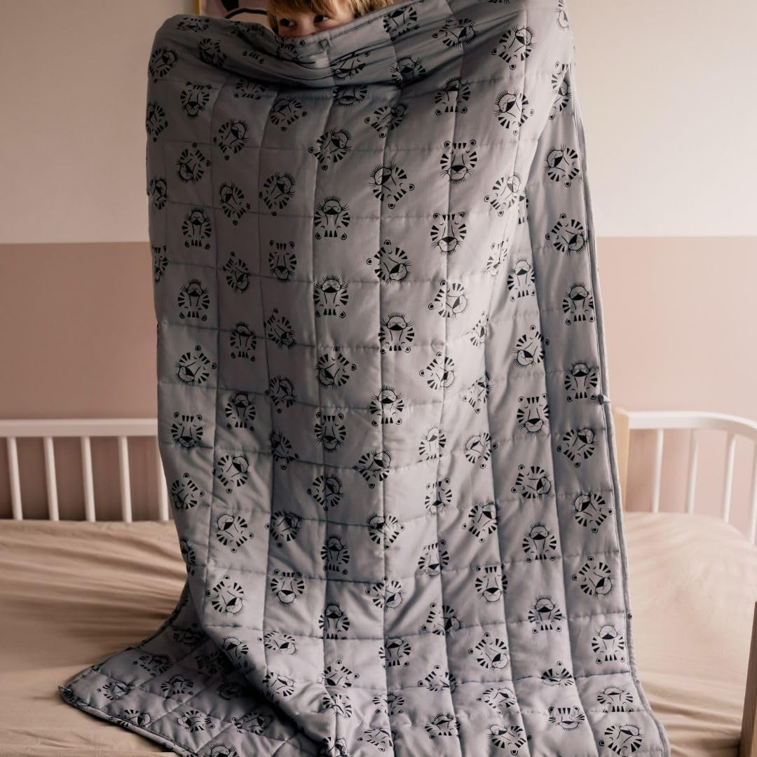 Verzwaarde babydeken | 3,5 kg | 100X150Cm | Therapiedeken | Verzwaarde dekens | Zware deken (blauw tijgergezicht, 3,5 kg - 100 x 150 cm) BLENKZ bedden en dekens.