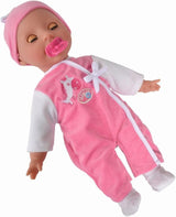 Simba 105140489 - Laura Baby Talk Doll, 38 cm zachte lichaamspop met slaperige ogen in schattige jumpsuit, 24 babygeluiden, speelpop, babypop, vanaf 2 jaar