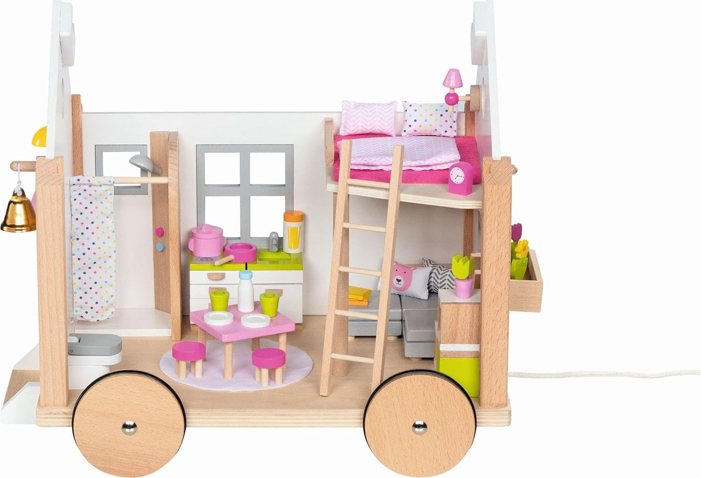 Goki 51477 - Klein hyggehouten en textielhuis voor minipoppen, beweegbaar poppenhuis in Scandinavische stijl, 38 cm x 27 cm x 33 cm, set van 40, vanaf 3 jaar Poppenhuizen Naty Shop Standaardtitel