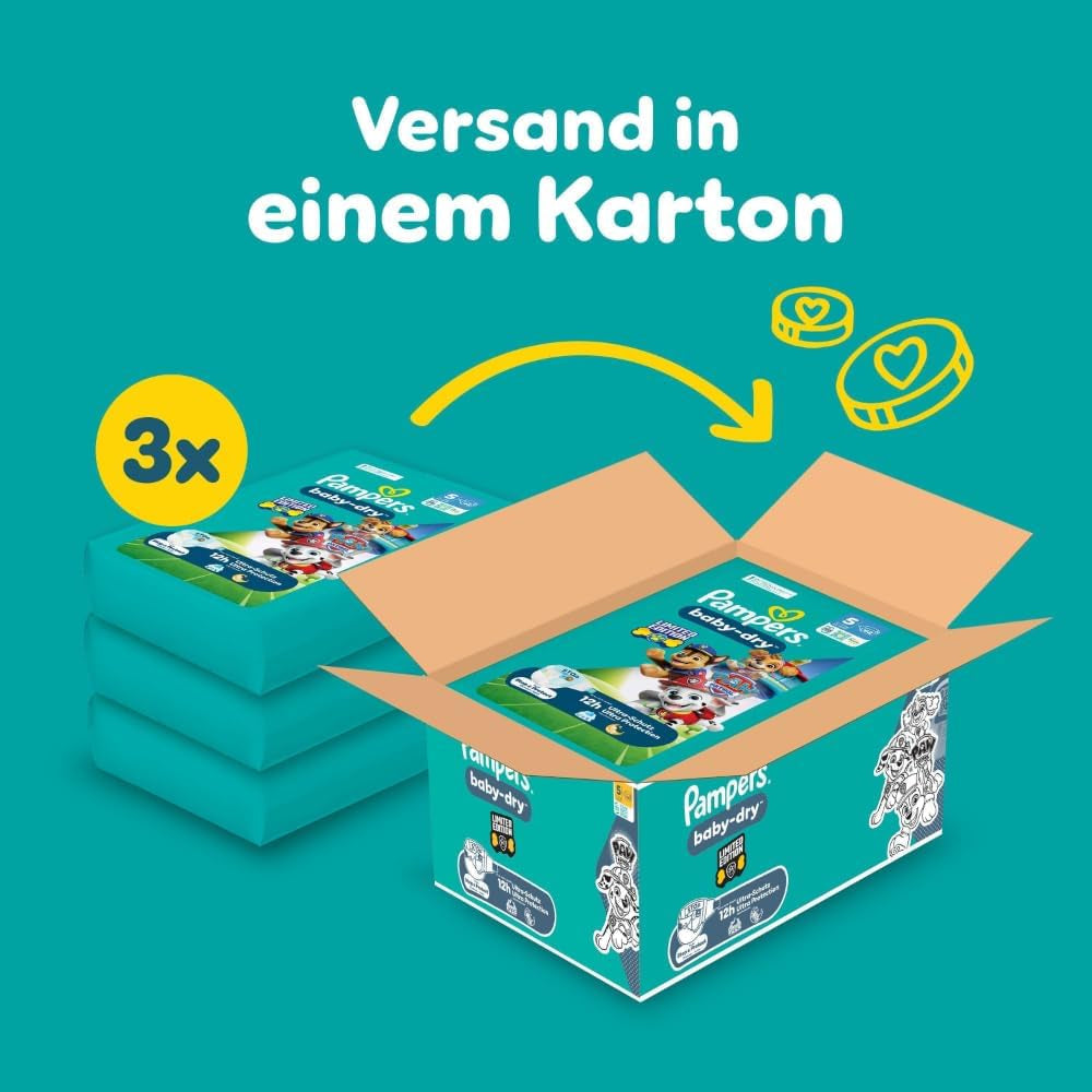 Pampers Baby-Dry Puppy Patrol Edition luiers, maat 5, 186 luiers, 11 kg - 16 kg, tot 100% lekbescherming en de hele nacht comfort