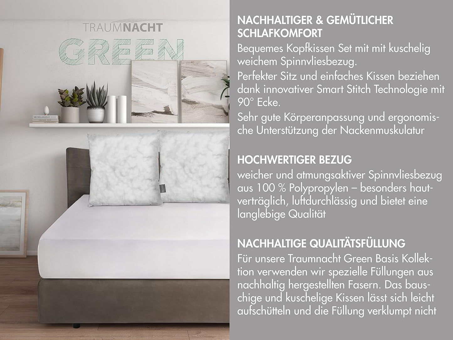 Traumnacht Green Basic Kussenset bestaande uit twee kussens 80 X 80 Cm, Oeko-Tex gecertificeerd, geproduceerd volgens de Duitse kwaliteitsnorm Naty Shop standaardkussens