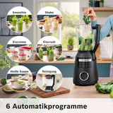 Highspeed-Standmixer Vitapower Serie 6 MMBD665B1, 45.000 U/Min, 6 Programma's Inkl Heiße Suppe & Reinigung, 2 L Mixbehälter, Stopfer, Spülmaschinenfeste Teile, Made in Europe, 1800W, Schwarz Kitchen Naty Shop