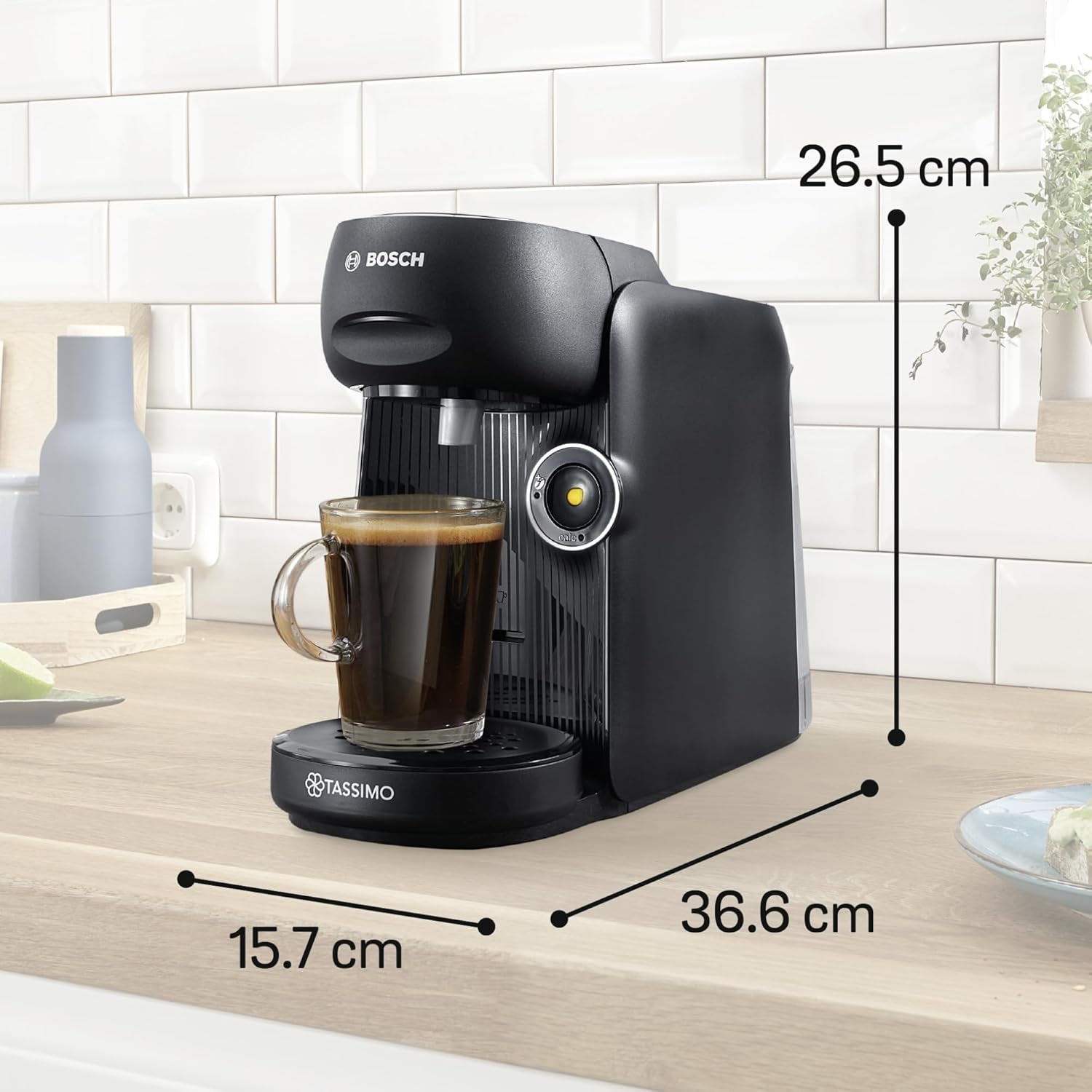 Bosch Tassimo finesse TAS162E capsule-espressomachine, 70 dranken, intensere koffie met één druk op de knop, automatische uitschakeling, duurzaam, perfecte dosering, 1400 W, zwart/zwart